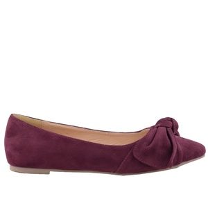 Women's Burgundy Flat Ballet With Bow Detail
